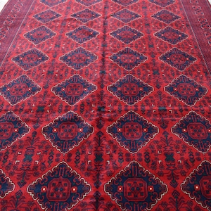 Large Afghan rugs, High Quality Handmade Afghan Wool rug, large Red area rug, Tribal rug, Turkmen Bukhara rug, Living room rug, Office rug