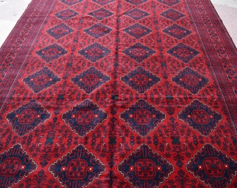 Grote Afghaanse tapijten, hoogwaardig handgemaakt Afghaans wollen tapijt, groot rood tapijt, tribal tapijt, Turkmeens bukharatapijt, vloerkleed woonkamer, kantoortapijt