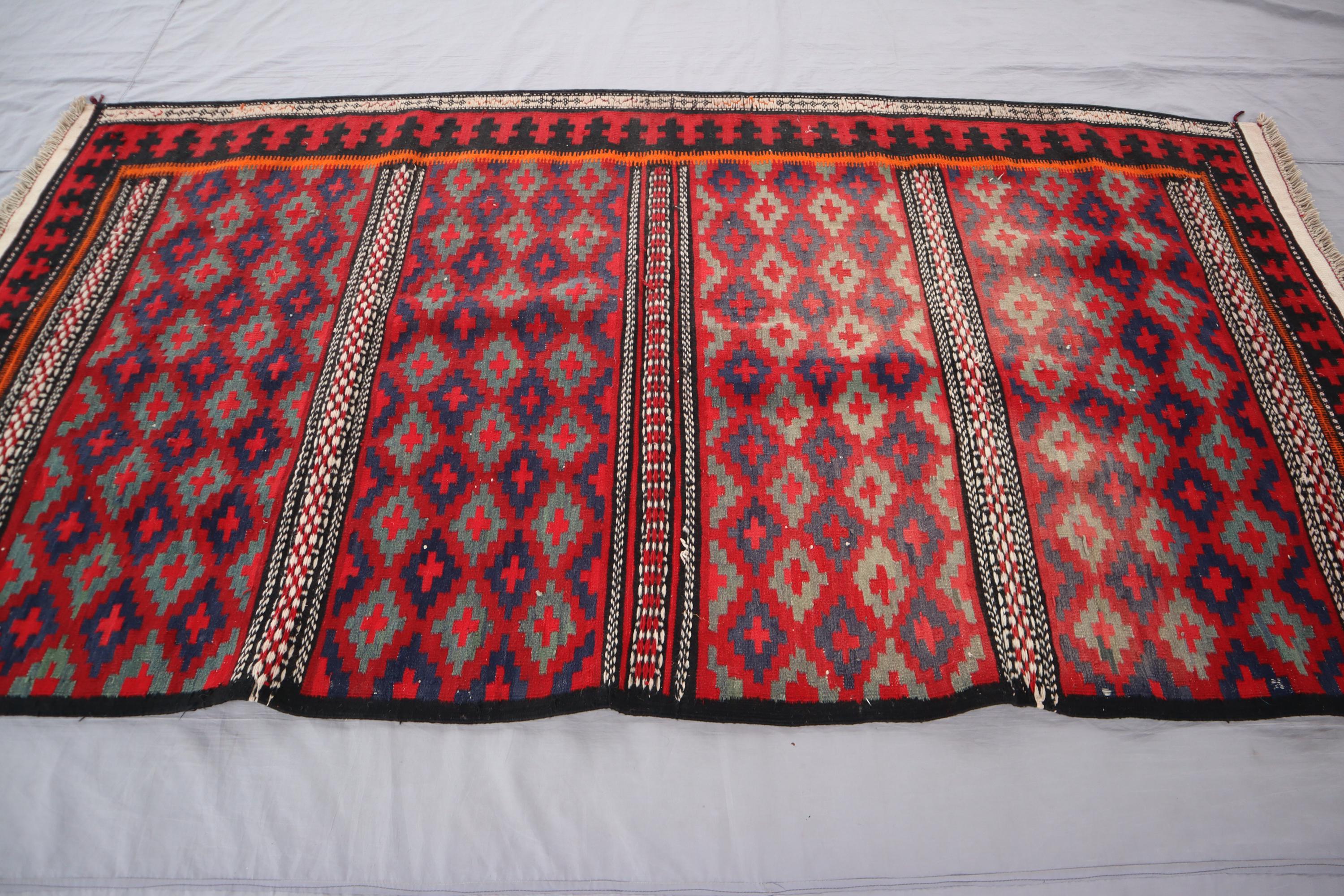 5 x 10フィートの赤いトライバルキリムラグ、アフガンキリムエリアラグ