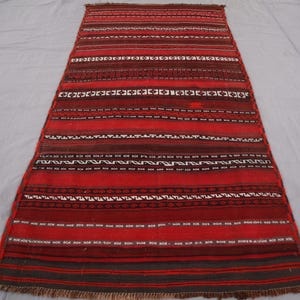 1970s Antique 3&#39;7x7&#39;9 ft Afghan Striped rug, Turkmen Flatweave Kilim Rug, Living Room Rug, Nomadic Tribal Wide Hallway Rug, Kitchen Area Rug