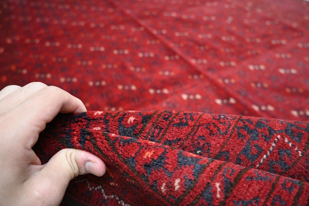 1970s Afghan Vintage 6'5x9.7 Ft Rug, Turkmen Bashiri Antique Hand Knotted Wool Area Rug