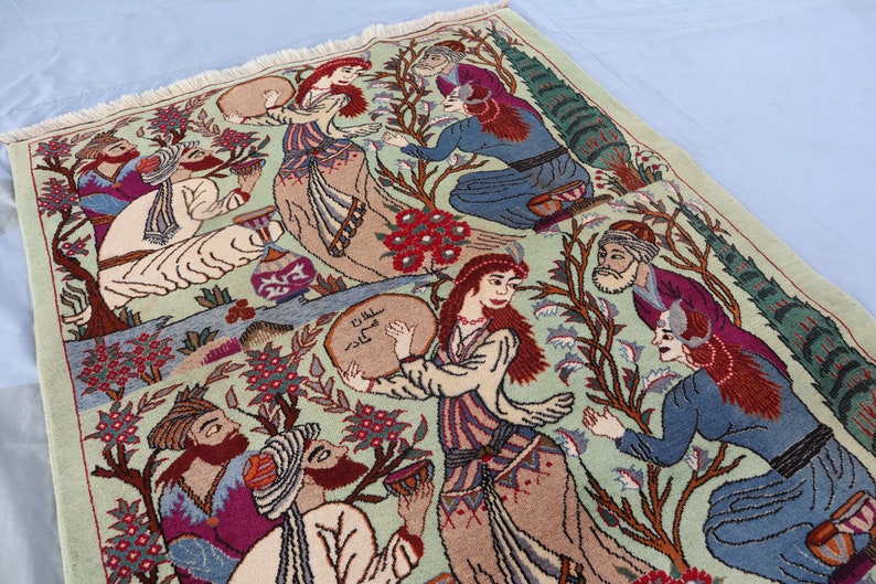 Persion Rug Figures Collectors Piece 4x6 Ft Pictorial Rug Handmade Wool Area Rug/ Afghan ...