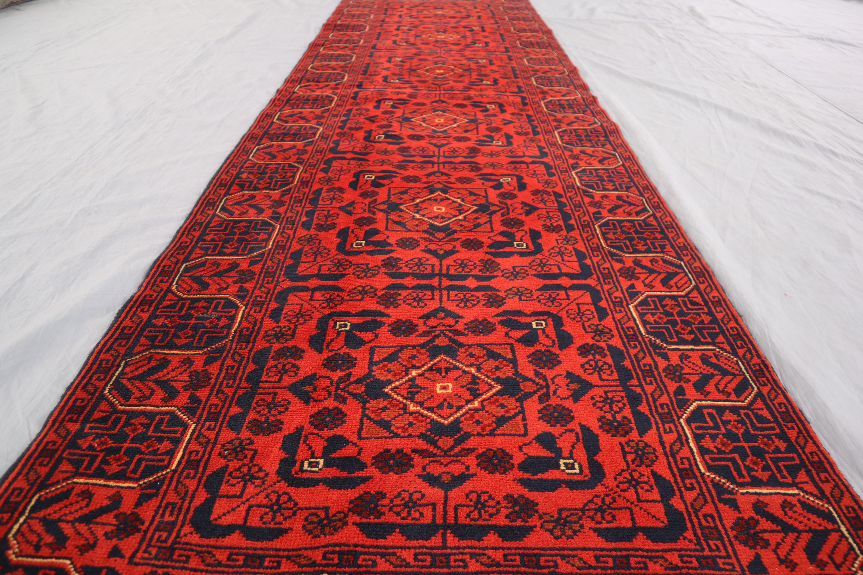 3x10 ft Afghan Runner Rug, Turkmen Khamyab Bukhara Handmade 100% Wool Rug, Veg Dyes Red rug, Oriental Tribal Rug, Hallway Kitchen Runner Rug