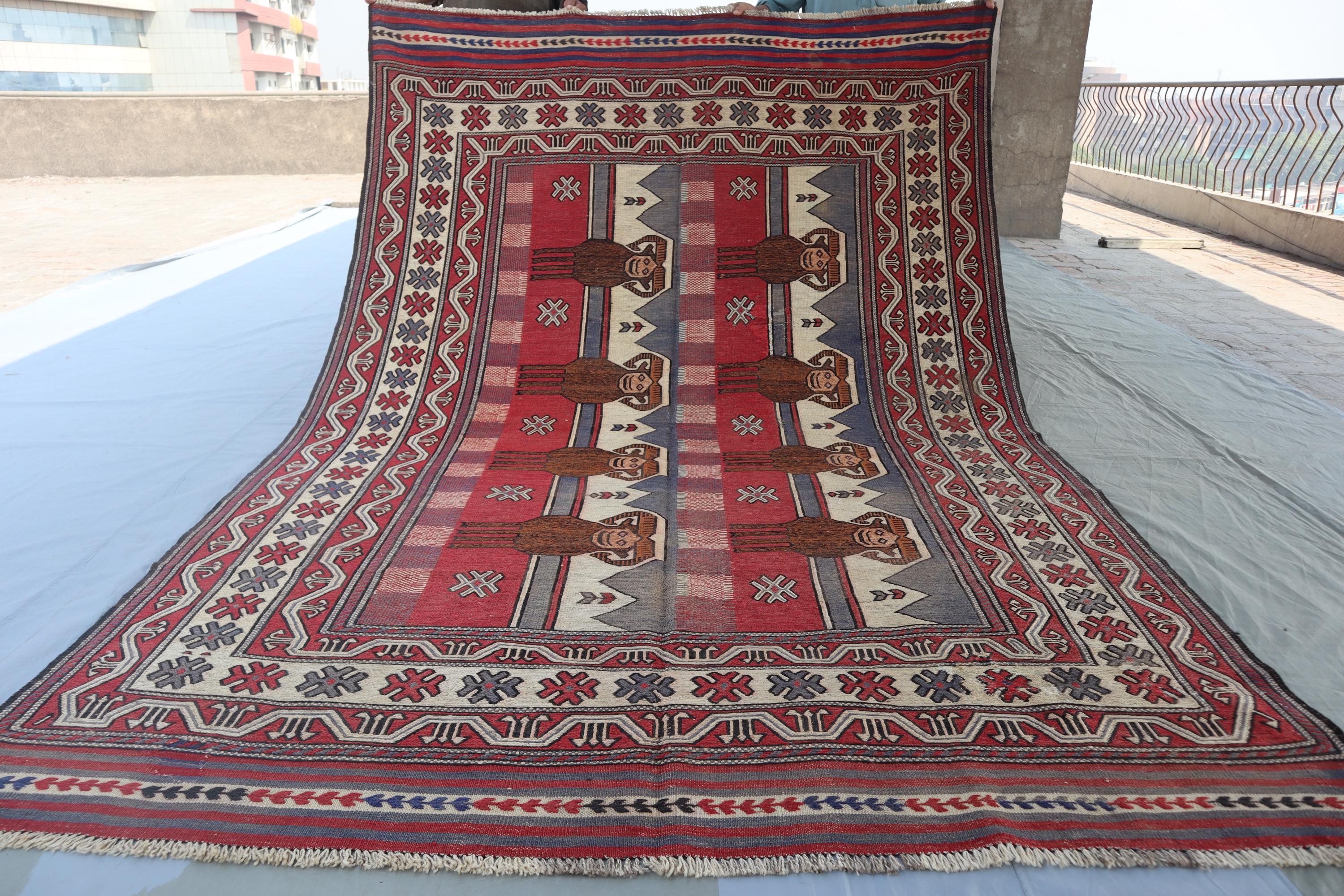 One of a Kind 6x9 Ft Pictorial Kilim Rug Antique Afghan Handmade