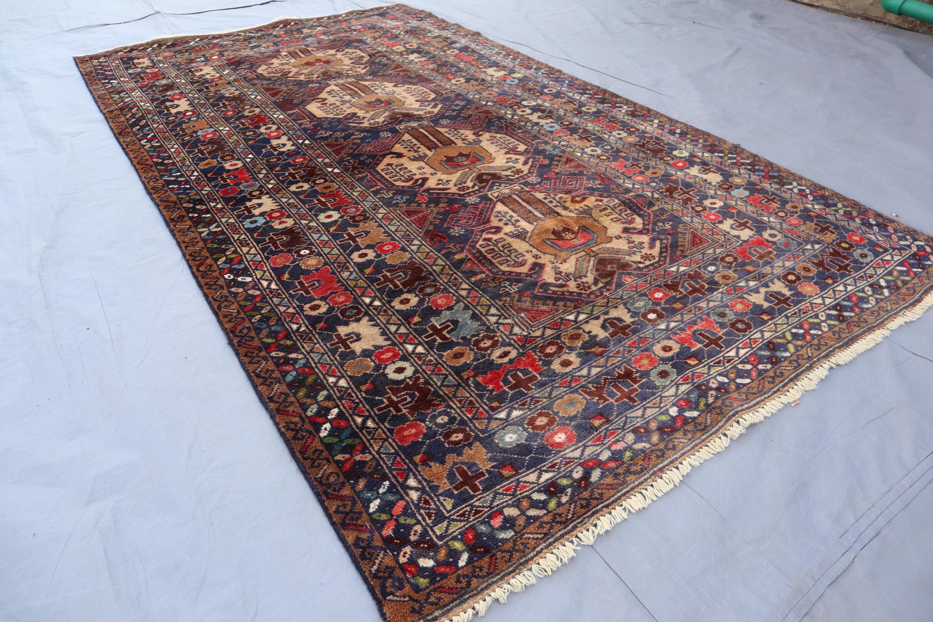 Afghan Vintage Rug 3'8x6'6 Turkmen Geometric Baluchi Rug, 1980s