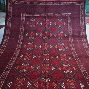 6.7x9.9 Turkmen Tribal rug, Afghan hand Knotted Wool Red rug, Oriental Antique Bukhara Veg Dyes rug, Living room, Office Dining table Carpet