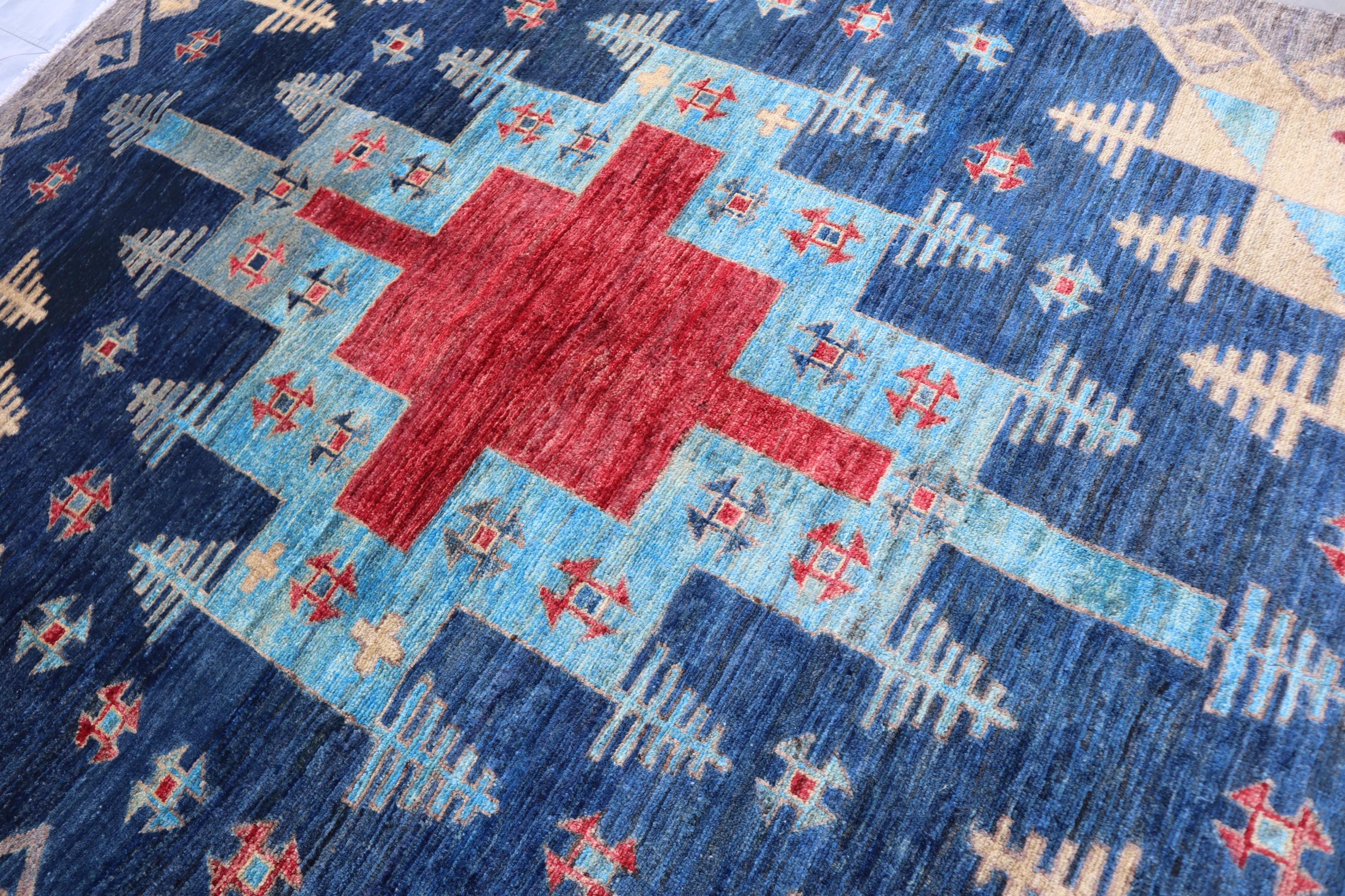 5x6 Navy Blue Tribal Gabbeh Area Rug- Afghan Nomadic Hand Knotted Wool ...