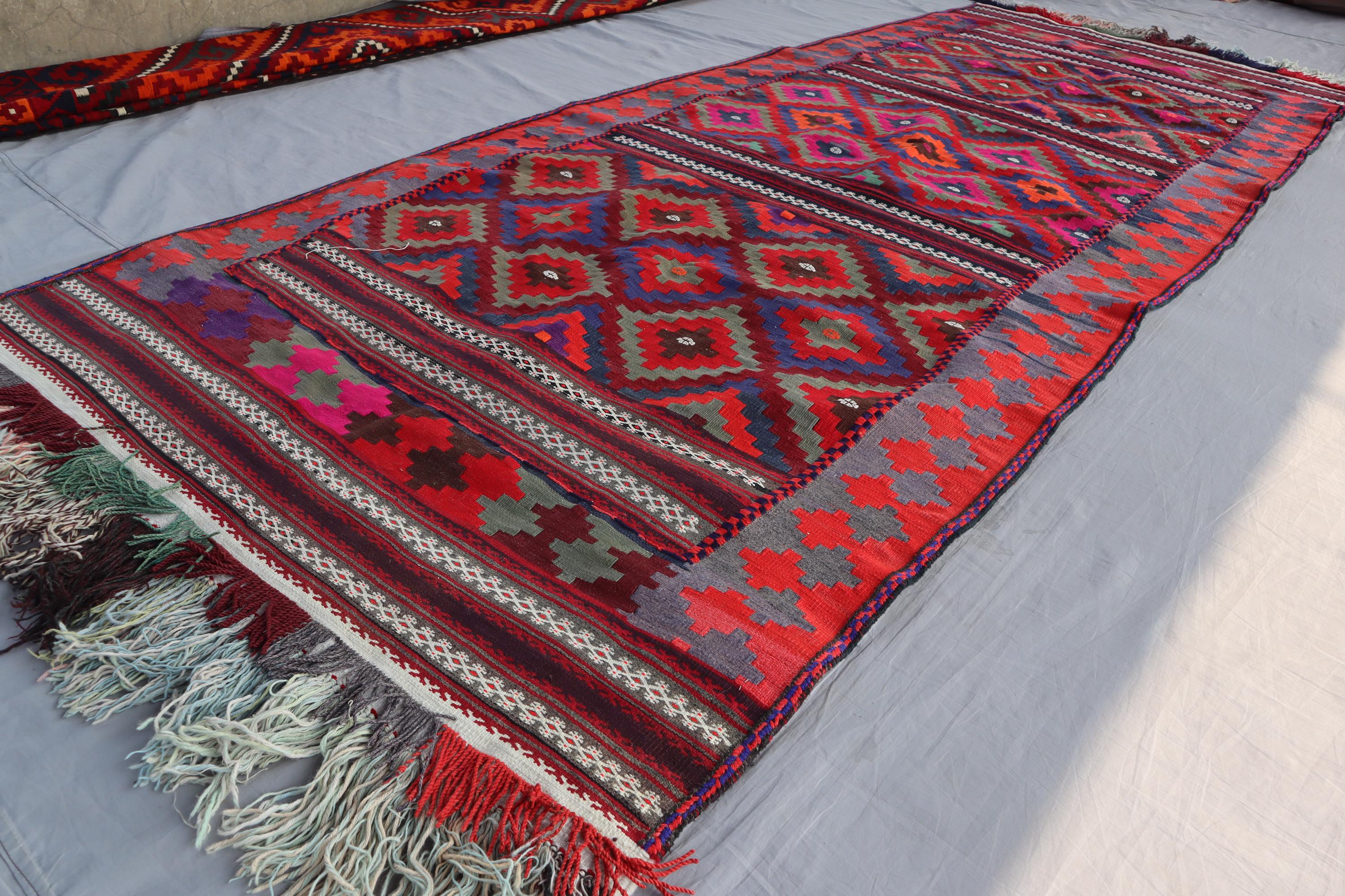 Alfombra de pasillo vintage de 1,2 x 3,3 m, estilo kilim afgano, de lana antigua, hecha a mano, de tejido plano, oriental, de color rojo, para pasillo.