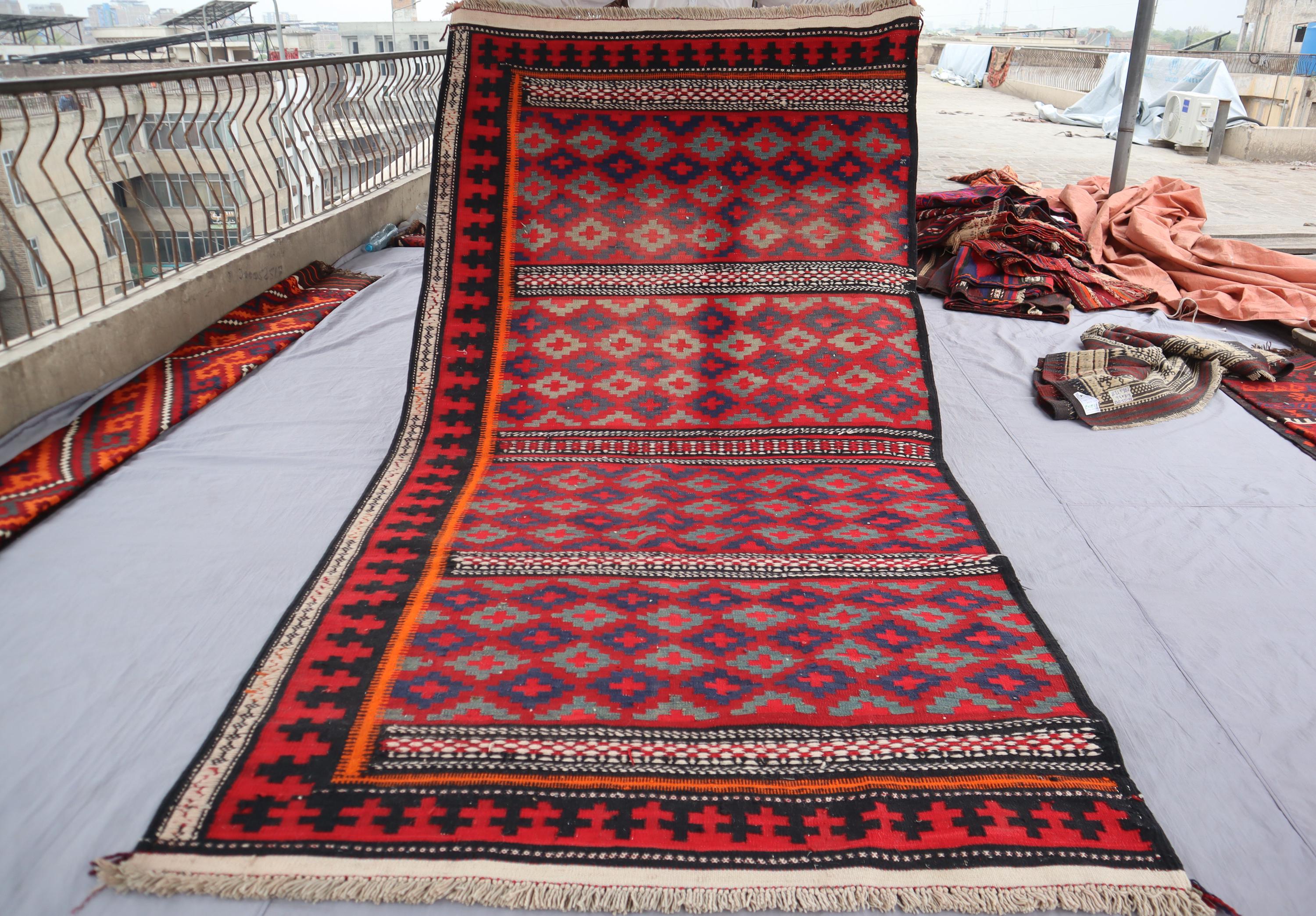 5 x 10フィートの赤いトライバルキリムラグ、アフガンキリムエリアラグ