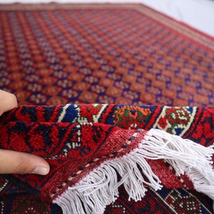 4'10x6'5 Ft Red Turkmen Mowri Bukhara Rug, Handmade High Pile Wool Rug ...