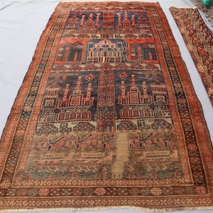 1930s Antique Rug 5x9 ft Turkmen Tribal Caucasian Area Rug, Afghan Low Pile Wool Vintage Oriental Rug, Entry Way Rug, Distressed Faded Rug