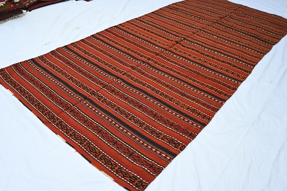 5'6x12'6 Ft Afghan Wide Kilim Rug, Vintage Traditional Flatweave