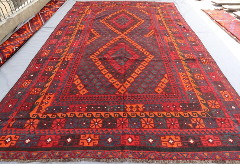 Fatimid Rug 1970s Antique 8'1x13'3 Ft Afghan Rug Turkmen Flatweave Ghalmori Kilim ...