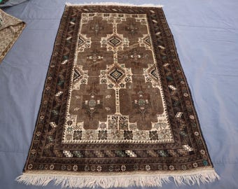 3'9x6'5 ft Muted Antique Teppich Afghanischer Handgemachter beunruhigter Wollteppich, Geometrisch Turkmenischer Belutsch Teppich, Küchenteppich