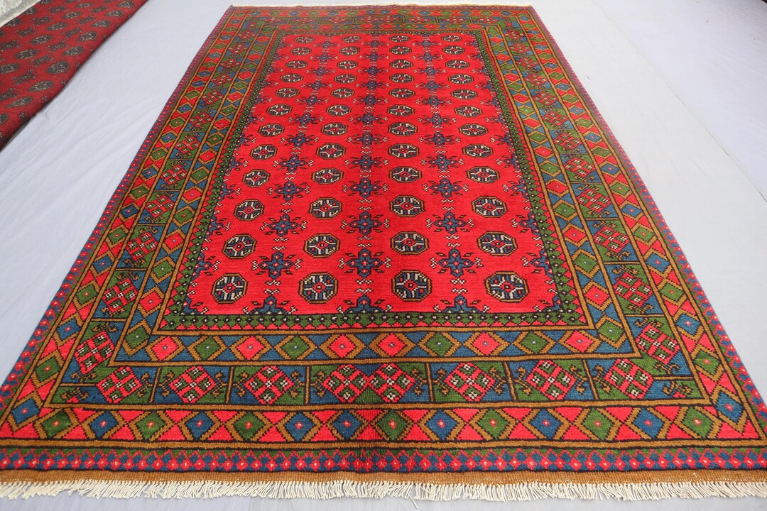 Afghan Rug 5'5x8 Ft Vintage Rug, Turkmen Tekke Mowri Rug 1990s Tribal ...