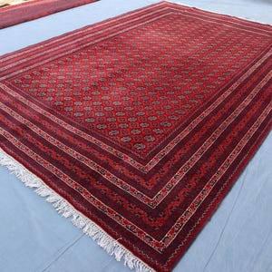 Roter 6&#39;4x9&#39;6 Afghan Teppich, Turkmenischer Teppich mit traditionellem Design, Ethno Teppich, Natürlicher Wollteppich, Marokkanischer Berber Teppich