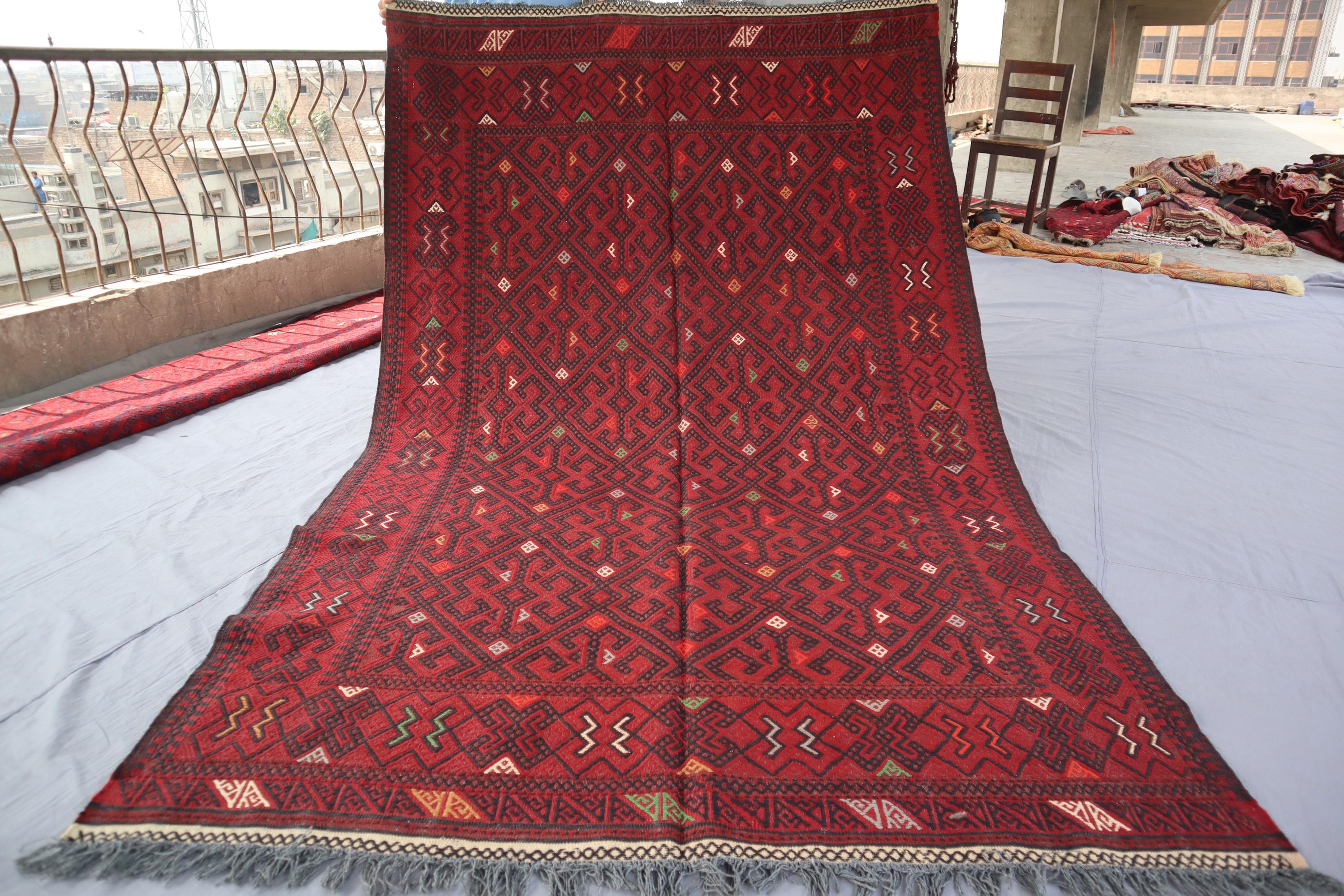 80s ヴィンテージ アフガンラグ キリム カーペット絨毯 5'2x8'3フィートのヴィンテージキリムエリアラグ、アンティーク