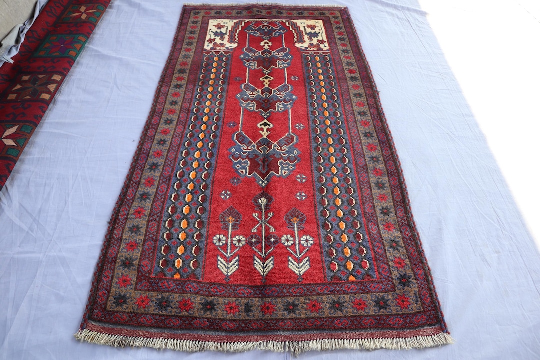 2'9x5'4 ft アンティーク祈祷用ラグ アフガニスタン製ヴィンテージラグ