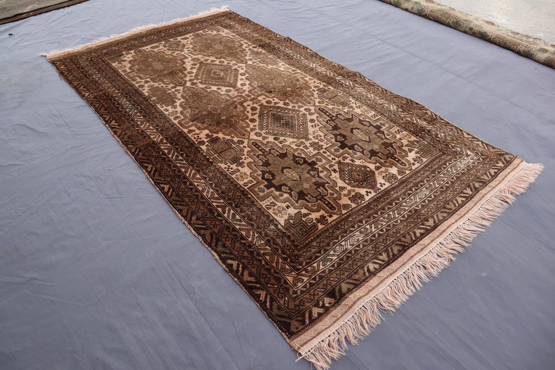 3'8x6'5 Ft Terracotta 1950s Antique Area Rug Distressed Faded Pile ...