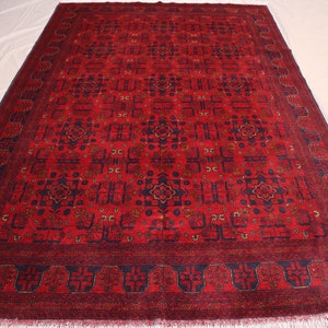 7x10 Turkmen Large Area Rug, Afghan Handmade design Khal Muhammadi Red Rug, Vintage Oriental Rug, Bedroom, Living Room, Dining Table Carpet