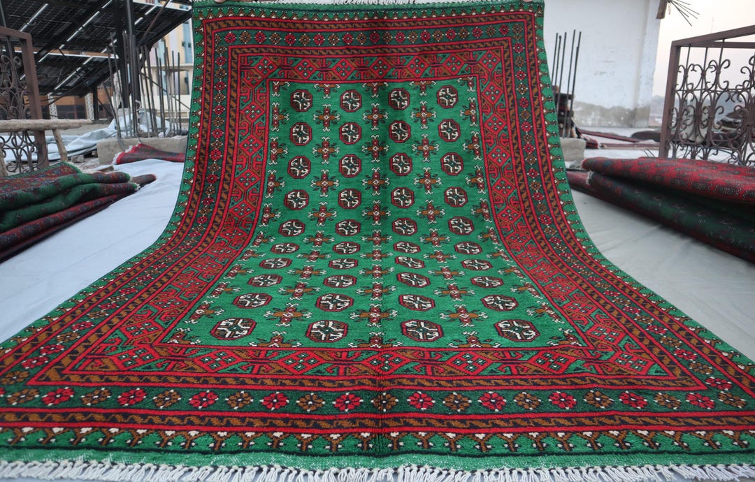 5'3x7'10 Green Mowri Bukhara Rug- Afghan Handmade Wool Area Rug ...