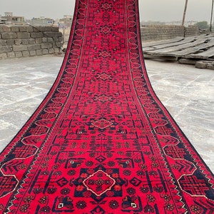 42,0 x 2,7 pies, impresionante alfombra turca afgana larga hecha a mano de alta calidad, alfombra de pasillo, alfombra de lana Bukhara Biljik Khamyab Khal Mohammadi