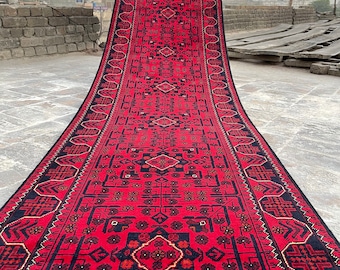 42.0 x 2.7 Ft, Top Quality Stunning Long Handmade Afghan Turkoman Runner, Hall way Runner, Bukhara Biljik Wool Khamyab Khal Mohammadi runner