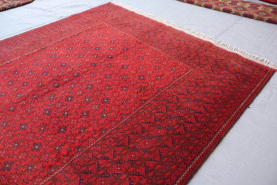 1960年代アンティーク 6'6x9'10 ft ラグ トルクメン トライバル レッド