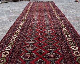2.10x13.0 Ft Long Afghan Runner- Turkoman Hand Knotted Hallway Rug