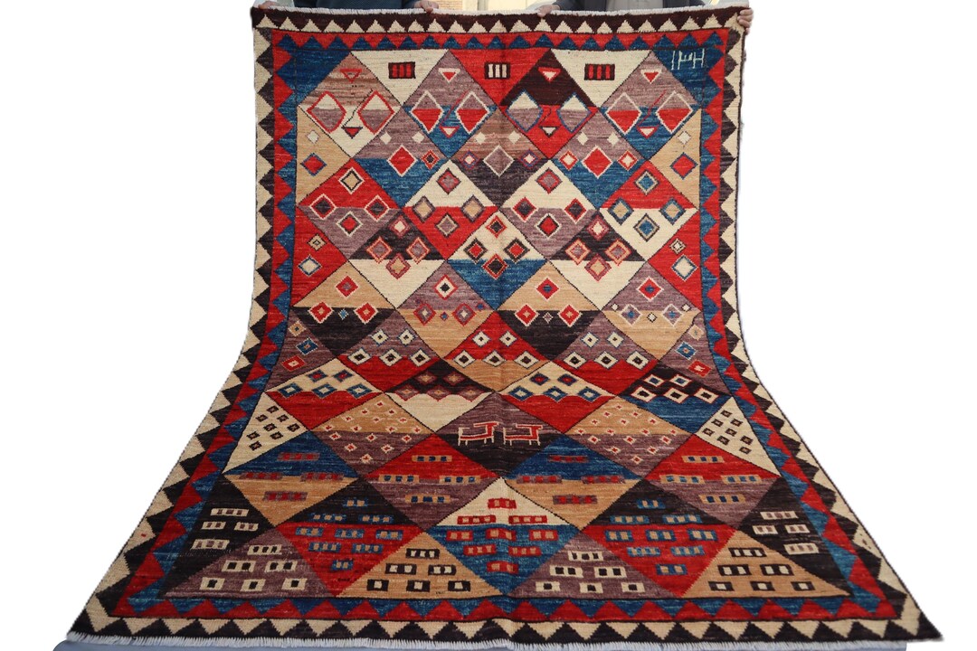 Modern Gabbeh Rug, 6x8 Afghan Rug, Hand Knotted Rug, Veg Dyes Wool Rug ...