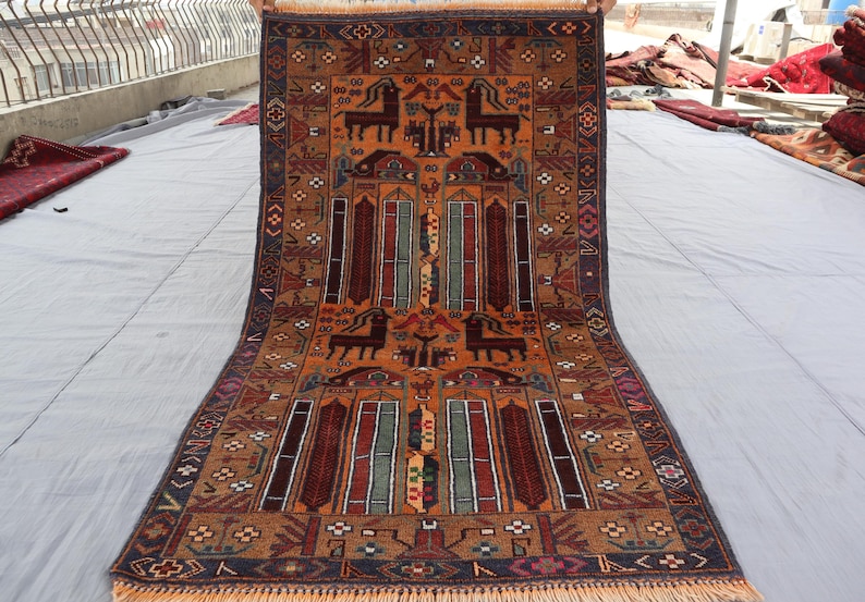 2'5x4'10 Pictorial Area Rug, Afghan Vintage Handmade Wool Rug, Oriental ...