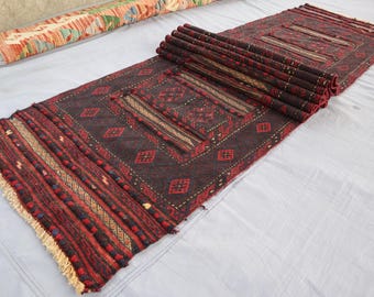 2'5x12'8 ft Runner Rug, Afghan Kilim Rug, Striped Design Rug, Handmade Wool Rug, Turkmen Flatweave Kilim Rug, Kitchen Runner, Hallway Runner