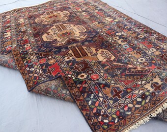 Afghan Vintage Rug 3'8x6'6 Turkmen Geometric Baluchi Rug, 1980s