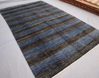 5'9x9'6 ft Gabbeh Area Rug/ Afghan Handmade Wool Rug/ Modern Striped Design Rug/ Natural Veg dyes Rug/ Turkmen Tribal Rug/ Rugs for Bedroom