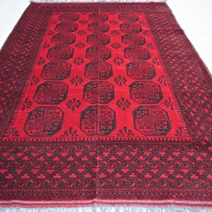 Vintage Turkmen 7x10 Ft Filpa Rug- Handmade Turkmen Authentic Veg Dyes Wool Red Rug, Vintage Bukhara Area Rug, Handmade Oriental Living Rug