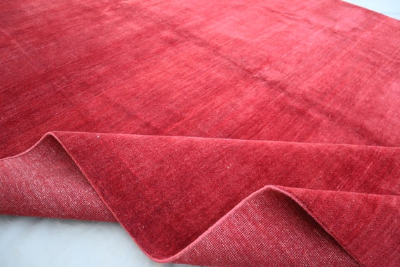 Red Gabbeh Rug 7x10 One Color Plain Gabbeh Rug/ Handmade Wool Area Rug 6'7x9'8 Afghan Rug/ Oriental Turkmen Area Rug Veg Dyes Bedroom Carpet