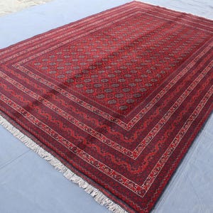 Afghan Rug 6&#39;3x9&#39;7 ft Handmade Wool Area Rug, Turkmen Tribal Mowri Design Rug, Vintage Pattern Oriental Bukhara Rug, Bedroom Rug, Office Rug