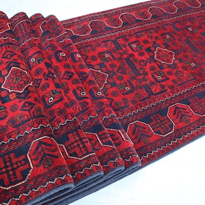 26 Ft Long Runner Rug, Turkmen Bukhara Rug, Hallway Runner Rug, Afghan Handmade Wool Rug, Khal Muhammadi Khamyab Oriental Rug, Stair Runner