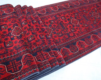 26 Ft Long Runner Rug, Turkmen Bukhara Rug, Hallway Runner Rug, Afghan Handmade Wool Rug, Khal Muhammadi Khamyab Oriental Rug, Stair Runner