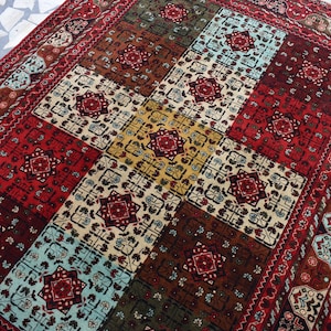 Tappeto afgano, 6,8 x 5,0 piedi, PREZZO SCONTATO, tappeto patchwork tribale turkmeno, tappeto fatto a mano con motivo Bokhara, tappeto orientale turkmeno 7x5