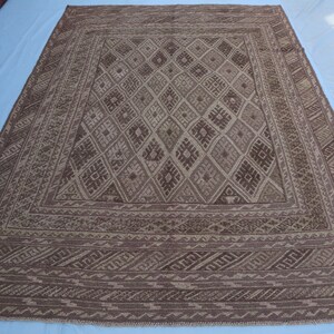 6&#39;6x9&#39;3 ft Vintage Mushwani Tribal Rug, Old Afghan Handmade Authentic Wool Area Rug, Distressed Faded Antique Rug For Kitchen Bedroom Carpet