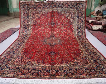 26x30 m großer Medaillon Teppich 1980er Jahre Vintage Teppich/ Afghanischer Heriz Teppich / Handgemachter Roter Wollteppich / Kaukasischer Orientteppich für Wohnzimmer