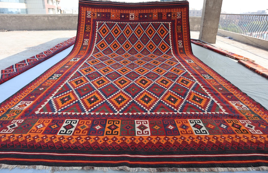 9x16 Ft Oversized Kilim Rug Vintage Afghan Flatweave Hand Woven Wool ...