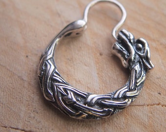 Fenrir wolf viking celtic hoop earring for men 19mm Sterling Silver men jewelry Handcrafted