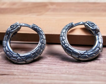 Ouroboros Snake Hoop Earrings - Handcrafted Pair