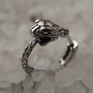 Ouroboros sterling silver snake earring 16mm-0.65 inch, Sterling Silver Single Hopp earring, Jörmungandr handcrafted in Ukraine