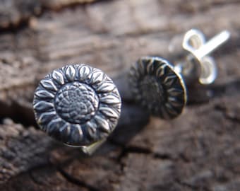 Sunflower stud earrings sterling silver handcrafted studs pair