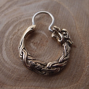 Fenrir wolf bronze earring for men 19mm Handcrafted in Ukraine viking celtic hoop earring
