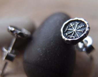 Vegvisir Viking compass stud earrings sterling silver viking norse gift men studs pair