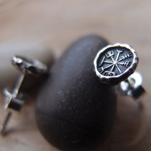 Vegvisir Viking compass stud earrings sterling silver viking norse gift men girls studs pair
